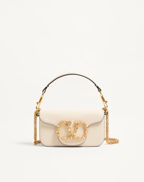 Valentino Garavani - Valentino Garavani Locò Small Shoulder Bag In Calfskin With Jewel Logo - Ivory - Woman - Shoulder Bags